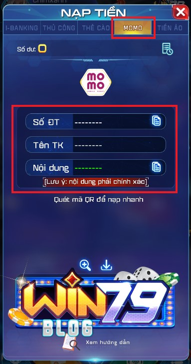 Các bước nạp tiền qua momo