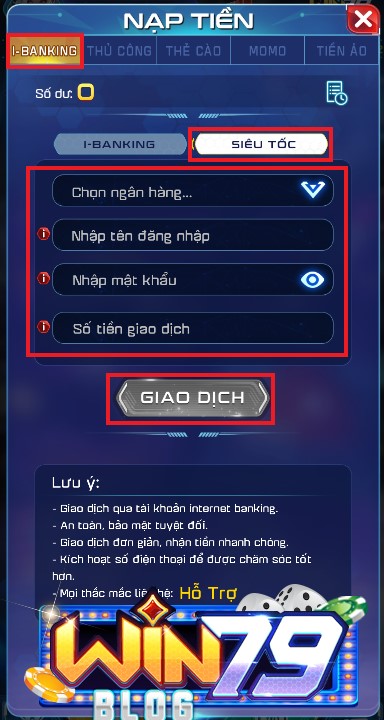 Nạp tiền siêu tốc tại Win79